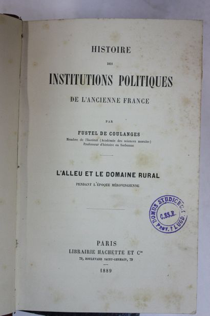 FUSTEL DE COULANGES. Histoire des institutions...