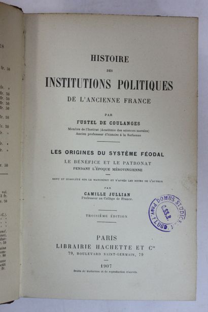 FUSTEL DE COULANGES. Histoire des institutions...