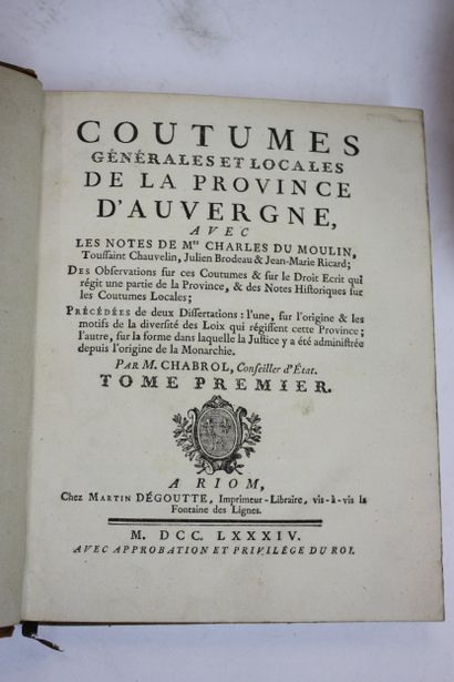 CHABROL (G. M.). Coutumes générales et locales...