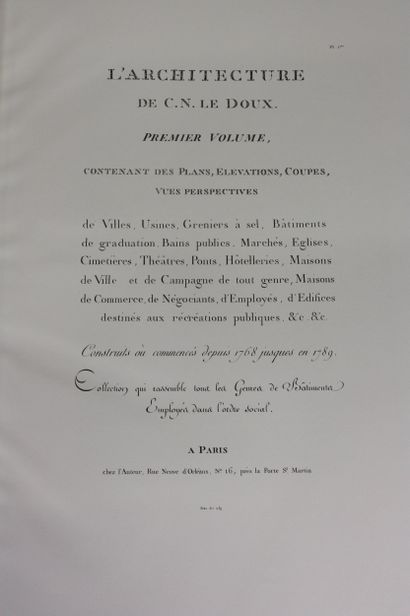 LEDOUX (Claude-Nicolas). L'Architecture considérée...