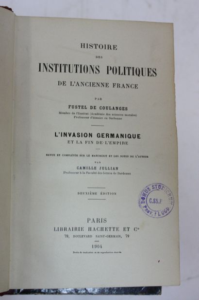 FUSTEL DE COULANGES. Histoire des institutions...