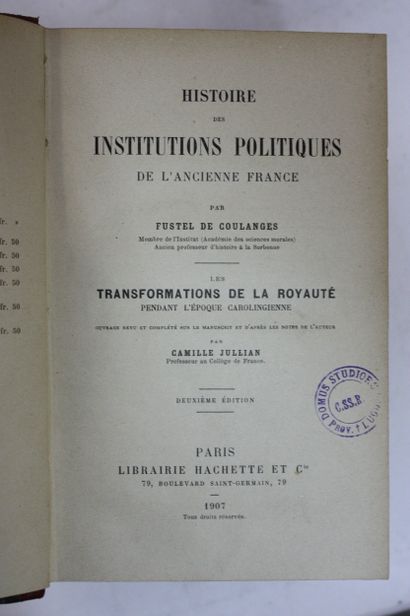 FUSTEL DE COULANGES. Histoire des institutions...