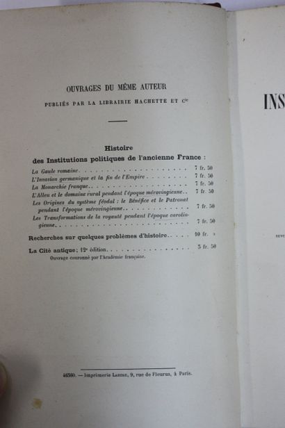FUSTEL DE COULANGES. Histoire des institutions...