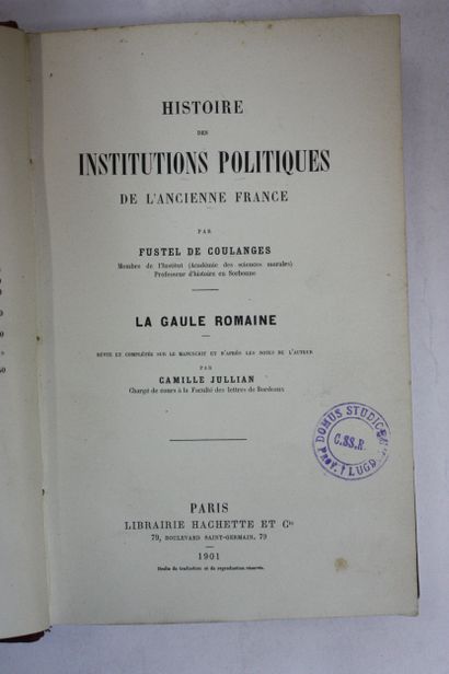FUSTEL DE COULANGES. Histoire des institutions...