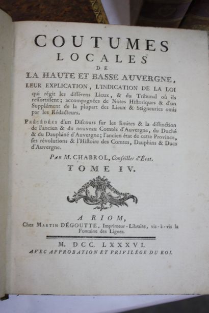 CHABROL (G. M.). Coutumes générales et locales...