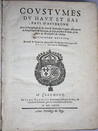 BASMAISON POUGNET (Jean). Coustumes du Haut...
