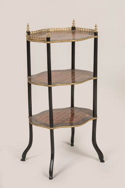 3-top sellette in cube marquetry and bronze...