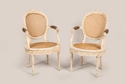 Pair of Louis XVI style caned armchairs in...