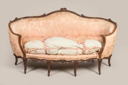 Molded and carved wooden basket sofa, decorated...