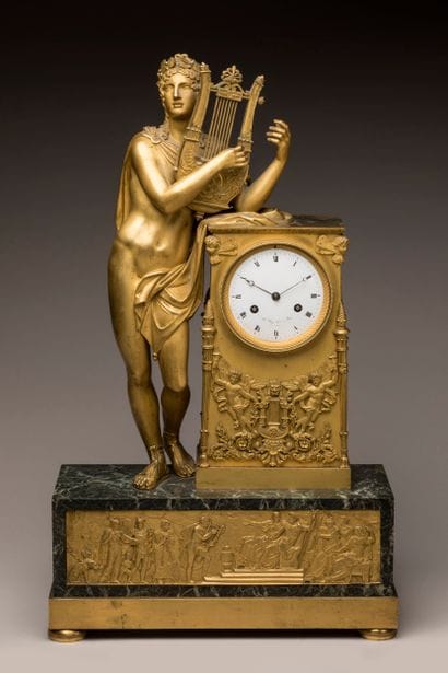 Chased ormolu and sea-green marble clock,...