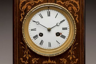 Charles X clock in wood with inlaid plant...