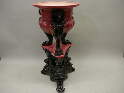 Large earthenware jardinière with pink and...