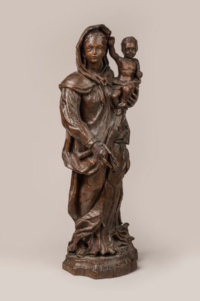Carved oak Virgin and Child, 18th century...