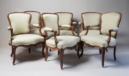 Suite of six cabriolet-back armchairs in...