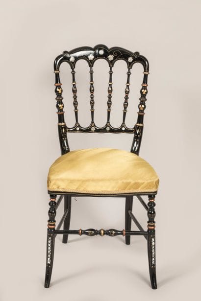 Chair in blackened wood with mother-of-pearl...