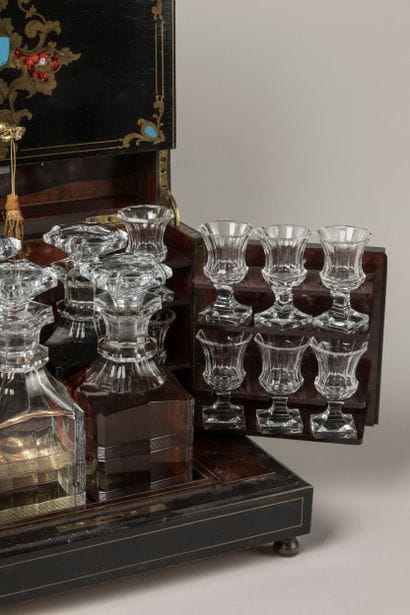 Beautiful liqueur cellar in blackened wood...