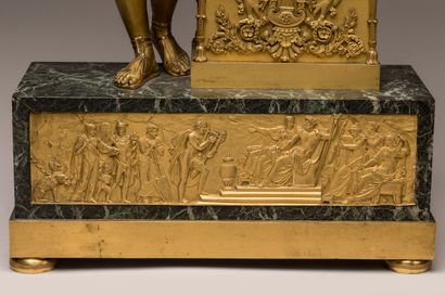 Chased ormolu and sea-green marble clock,...