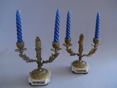 Pair of chased and gilded bronze torches,...