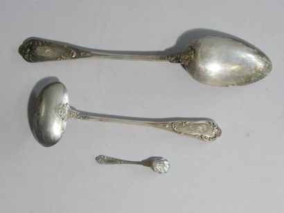A Louis XV style silver serving spoon, cream...
