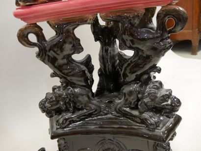 Large earthenware jardinière with pink and...