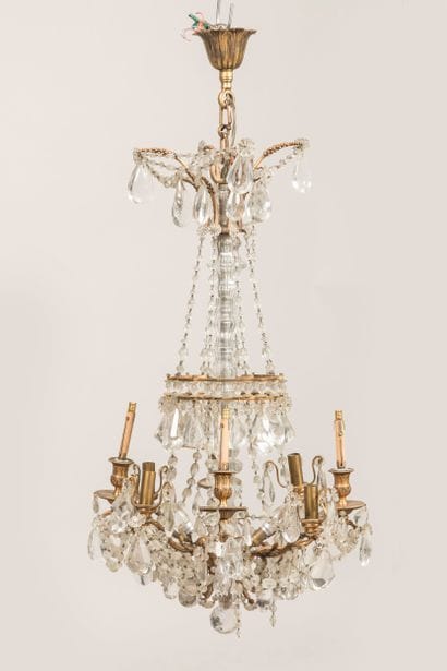 Eight-arm gilt bronze chandelier with tassels...