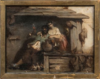 19th century French school
Tavern scene
Oil...