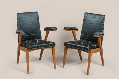Pair of slightly tilt-back armchairs with...
