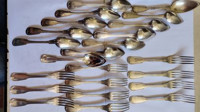 Twelve pieces of 950°/°° silver flatware,...