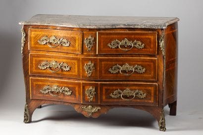 Rosewood and violetwood veneered chest of...