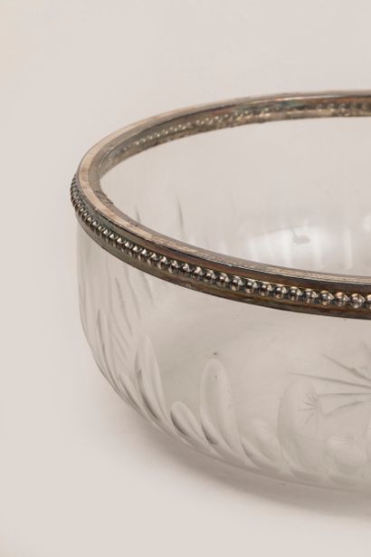 Glass salad bowl, 950°/°° silver gallery...