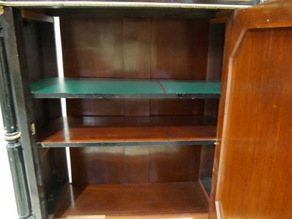 Wood and light and dark wood marquetry cabinet,...