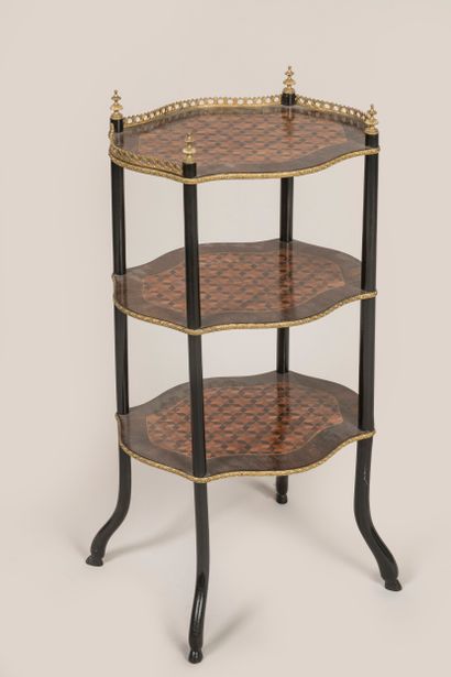 3-top sellette in cube marquetry and bronze...
