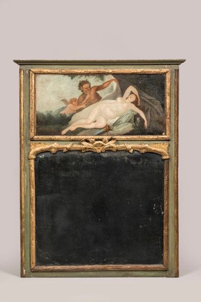 Gilded wood and green lacquered trumeau from...