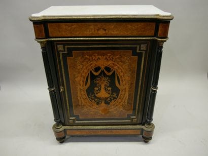 Wood and light and dark wood marquetry cabinet,...