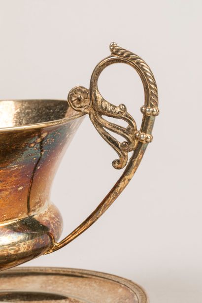 Large pedestal cup and saucer in plain vermeil...