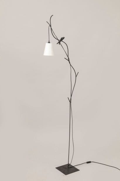 Black patina bronze-style metal floor lamp...
