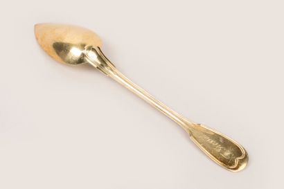 Large vermeil serving spoon engraved F. Gressot,...