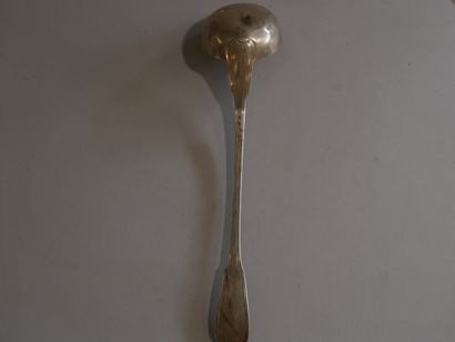 Large silver contour filets ladle, figured...