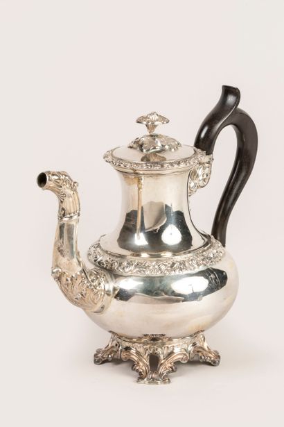 Silver coffee pot decorated with naturalistic...