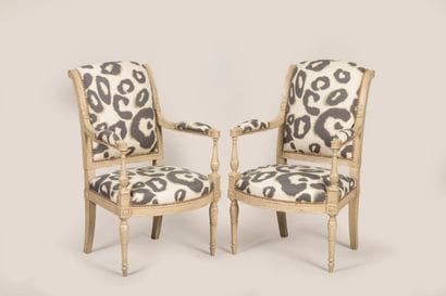 Pair of Directoire-style armchairs in cream...