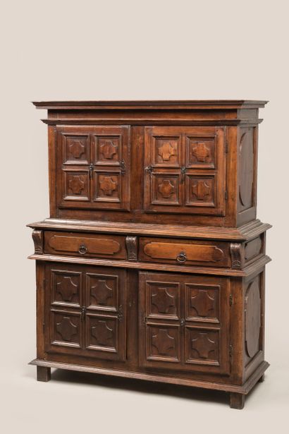 Two-part diminutive sideboard in molded walnut,...