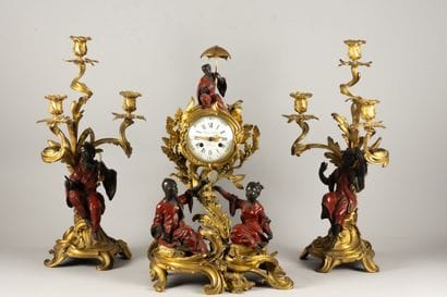Chased bronze, gilded, patinated and red...