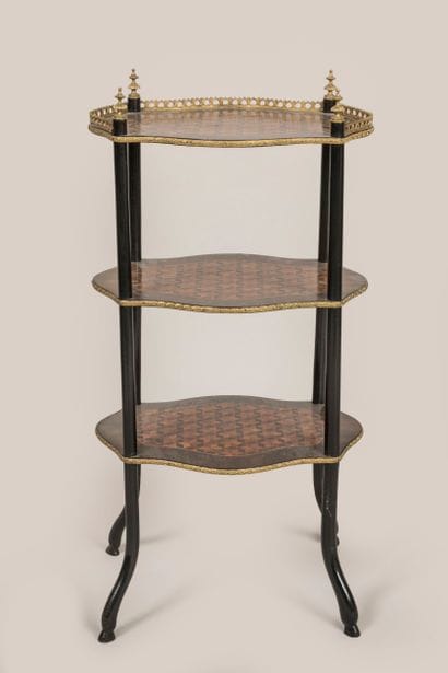 3-top sellette in cube marquetry and bronze...