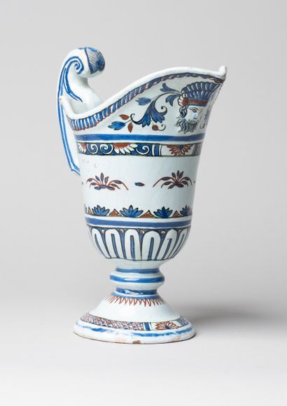 ROUEN, 18th century 
Helmet-shaped ewer on...