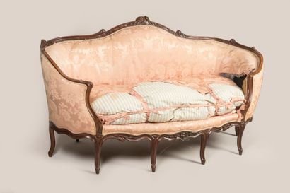 Molded and carved wooden basket sofa, decorated...