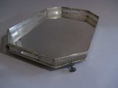 Octagonal tray in silver 800 °/°° openwork...