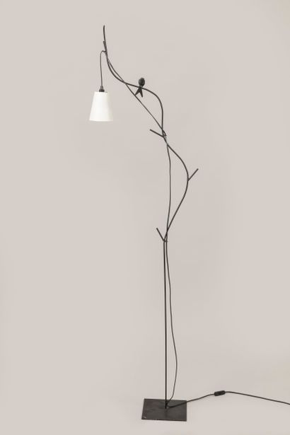 Black patina bronze-style metal floor lamp...