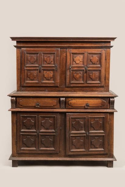 Two-part diminutive sideboard in molded walnut,...