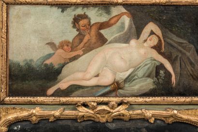 Gilded wood and green lacquered trumeau from...