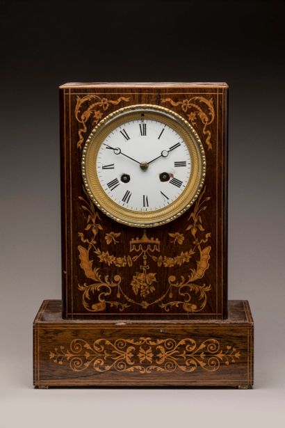 Charles X clock in wood with inlaid plant...